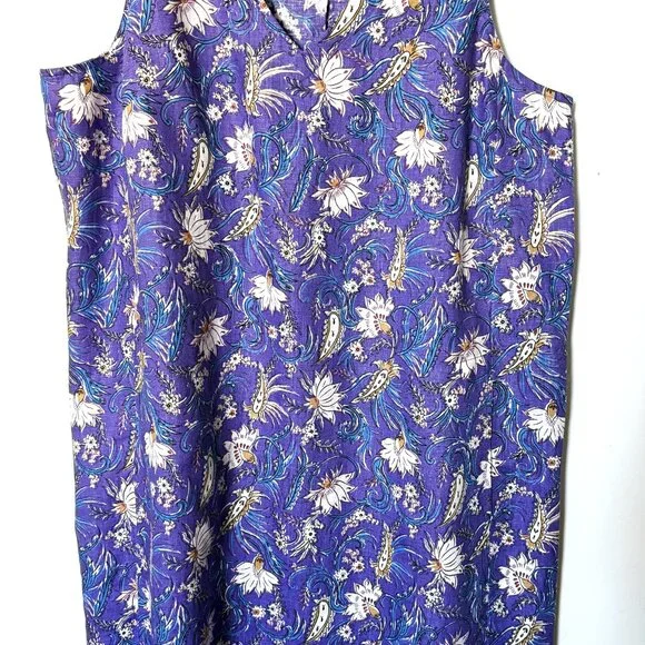 J-Jill Dress Women's Linen Purple Flower Sleeveless Size L - Picture 2 of 6